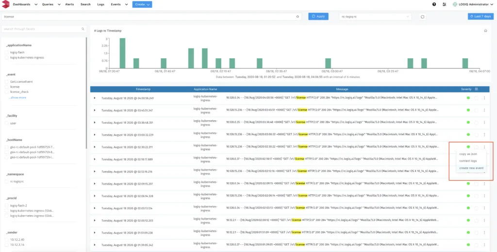 Tutorial: Convert your log data to a time-series event visualization 3 Searching for logs on the Search page