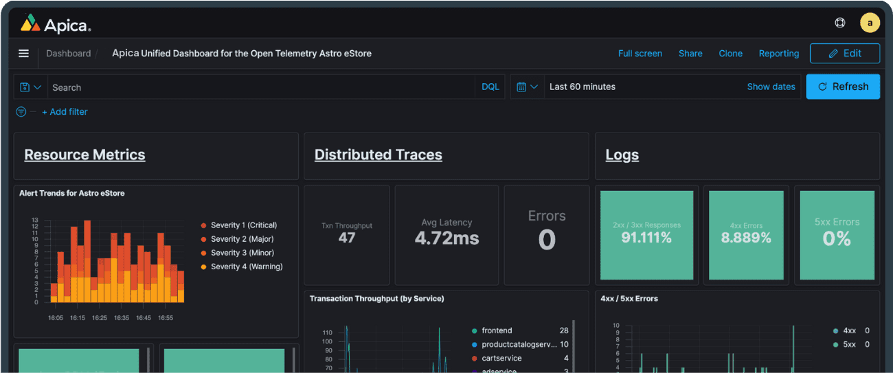 apica dashboard open telemetry
