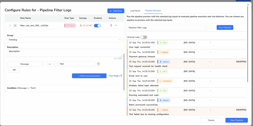 What is a Telemetry Pipeline? The Complete Guide 6 Filter rule for dropping certain logs matching pattern